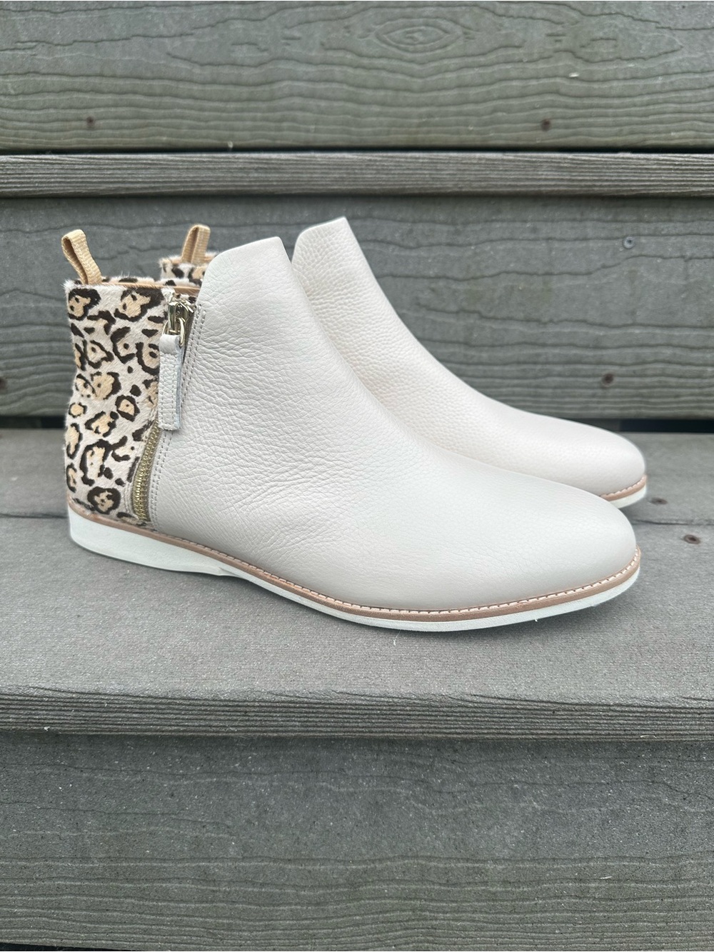 Rollie Australia Bone/Neutral Leopard Side Zip Ankle Boots Leather 41 Like New